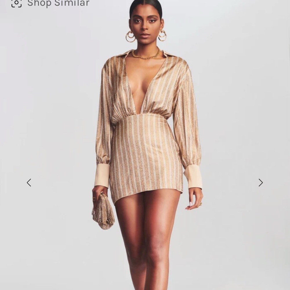 Retrofete Gold and Cream Striped Long Sleeve Dress